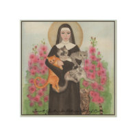 St Gertrude Patron Saint of Cats Wood Folk Art