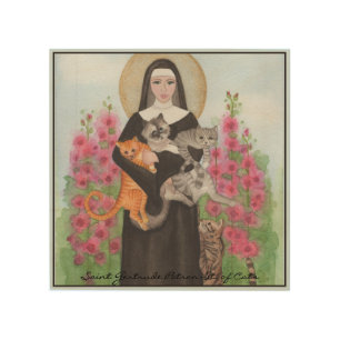 St Gertrude Patron Saint of Cats Wood Folk Art