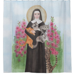 St. Gertrude The Original Crazy Cat Lady Folk Art Shower Curtain
