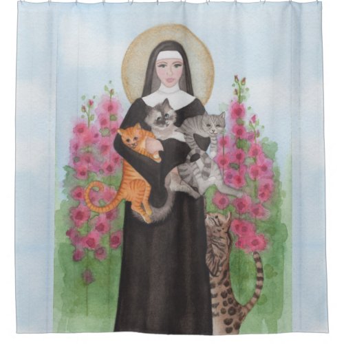 St Gertrude The Original Crazy Cat Lady Folk Art Shower Curtain