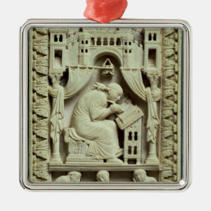 St. Gregory writing with scribes below Metal Ornament