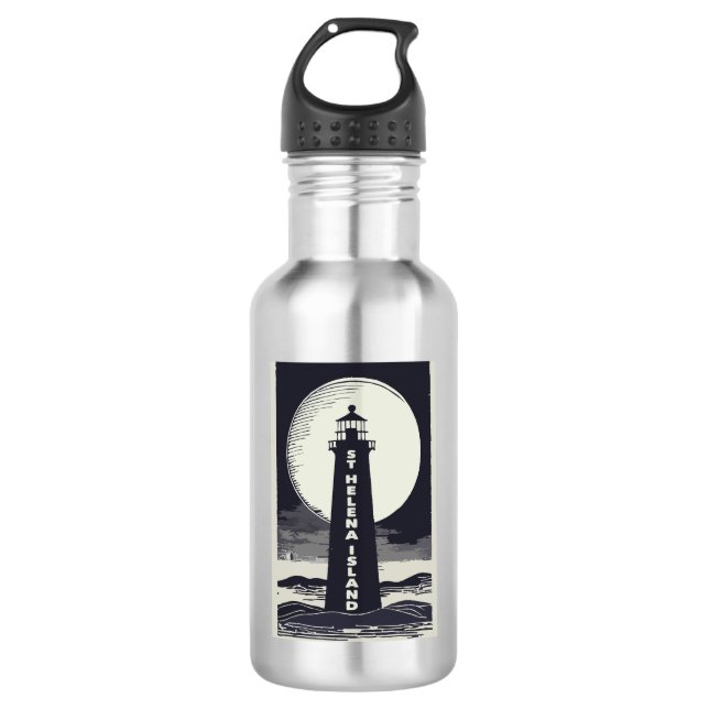 St. Helena Island Michigan Lighthouse Moon Stainless Steel Water Bottle (Front)