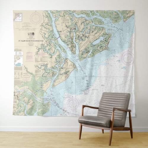 St Helena Sound to Savannah River Nautical Chart Tapestry