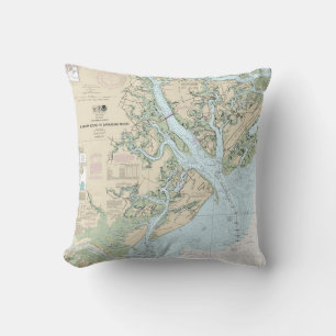 St Helena Sound to Savannah River Nautical Chart Throw Pillow