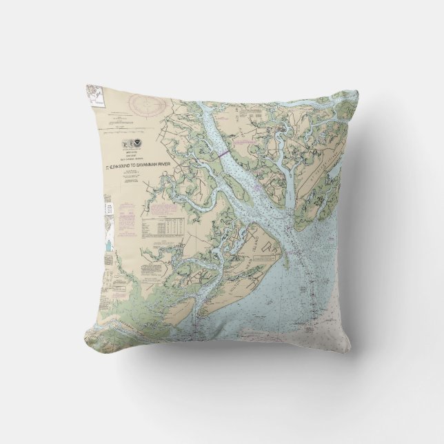 St Helena Sound to Savannah River Nautical Chart Throw Pillow (Front)