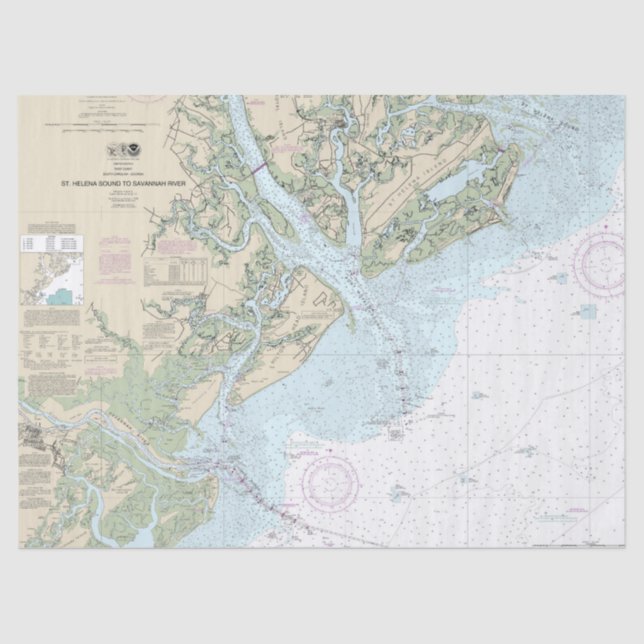 St Helena Sound to Savannah River Nautical Chart Tissue Paper (Front)