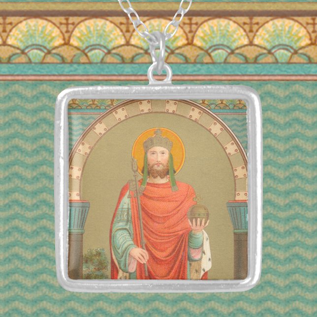 St. Henry II, Emperor (BBS 10) Square Silver Plated Necklace (Creator Uploaded)