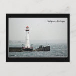 St Ignace Lighthouse In The Bay Postcard at Zazzle