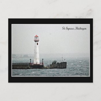 St Ignace Lighthouse In The Bay Postcard by sharpcreations at Zazzle