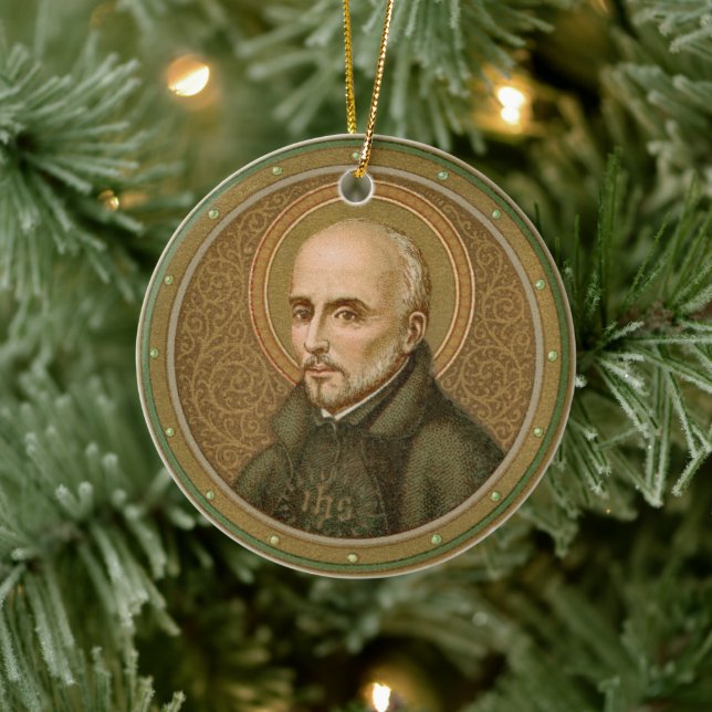 St. Ignatius Loyola (BK 050; Abbrev. Latin Motto) Ceramic Ornament (Tree)