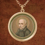 St. Ignatius Loyola (BK 050) Gold Plated Necklace<br><div class="desc">Spanish Basque nobleman and soldier turned priest and theologian, St. Ignatius Loyola (1491-1556) was founder and first Superior General of the Society of Jesus (the Jesuits). In this roundel, St. Ignatius is clad Jesuit style. He wears a simple black cassock, presumably wrapped and cinctured at the waist not buttoned down...</div>