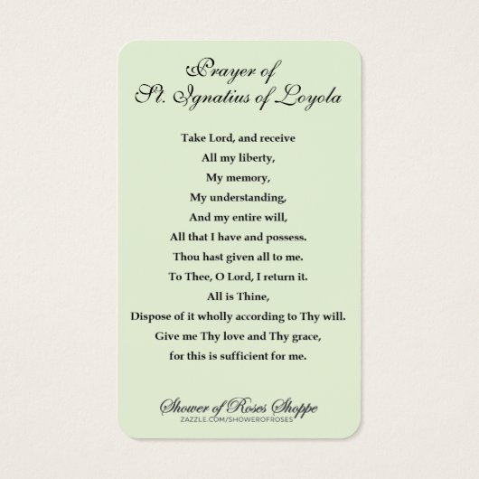 St. Ignatius of Loyola Catholic Prayer (Back)