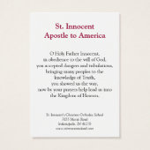 St. Innocent's C.O.S. Prayer Card (Back)