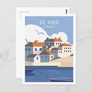 St Ives Cornwall Famous Travel Place Illustration Postcard