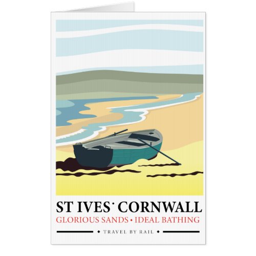 St Ives Cornwall nautical travel poster Card