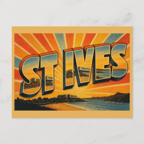 St Ives England Vintage Travel Art Postcard