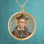 St. Ivo of Kermartin (BK 015) Gold Plated Necklace<br><div class="desc">Image Credit (BK 015):  Antique image of St. Ivo of Kermartin from a late 19th century devotional print in gilt chromolithography (Franciscan Series),  originally published by B. Kühlen,  Mönchengladbach,  Germany,  from the designer’s private collection of religious ephemera.   Feast:  May 19</div>