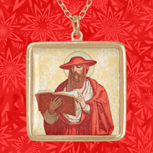 St. Jerome as Cardinal with Book (P 004) Gold Plated Necklace