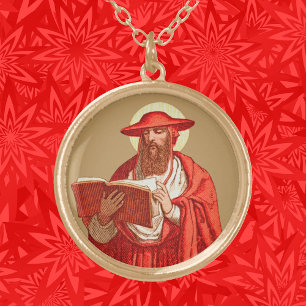 St. Jerome as Cardinal with Book (P 004) Gold Plated Necklace