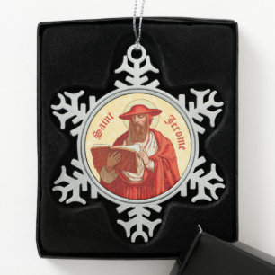 St. Jerome as Cardinal with Book (P 004) Snowflake Pewter Christmas Ornament