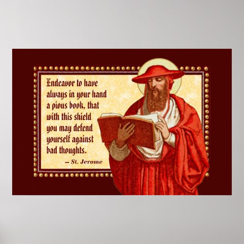 St Jerome as Cardinal with Pious Book Quote Poster