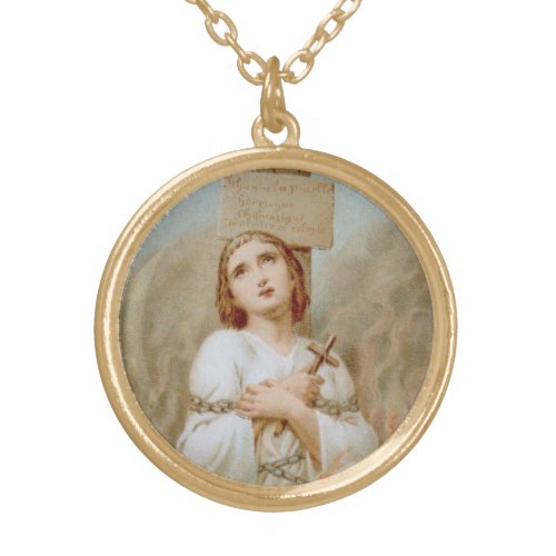 St Joan of Arc Burning at the Stake BF 01 Gold Plated Necklace