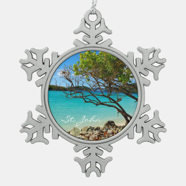 St. John Cinnamon Bay Pewter Snowflake Ornament (Front)
