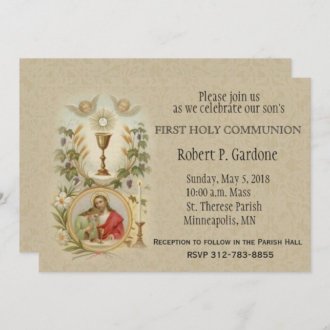 St. John Jesus First Holy Communion Invitations (Front/Back)