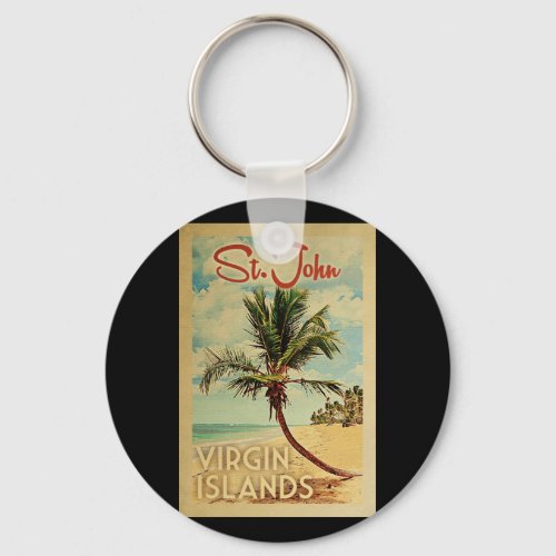 St John Palm Tree Vintage Travel Keychain