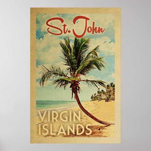 St John Palm Tree Vintage Travel Poster