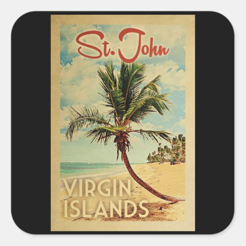 St John Palm Tree Vintage Travel Square Sticker