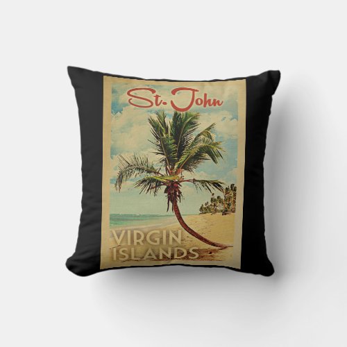 St John Palm Tree Vintage Travel Throw Pillow
