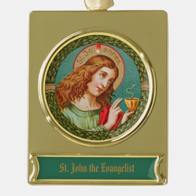 St. John the Evangelist (JMAS 06) Gold Plated Banner Ornament (Front)