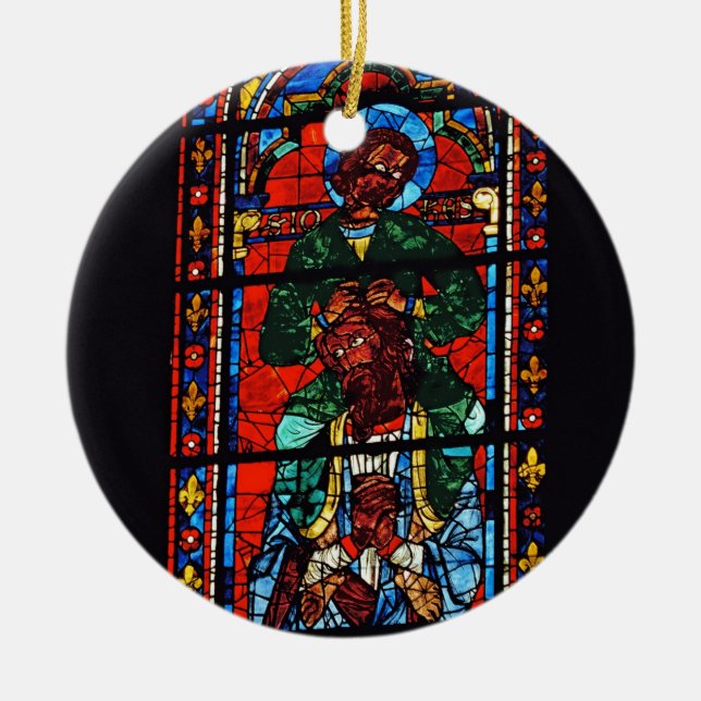 St. John the Evangelist riding the shoulders of Ez Ceramic Ornament (Front)