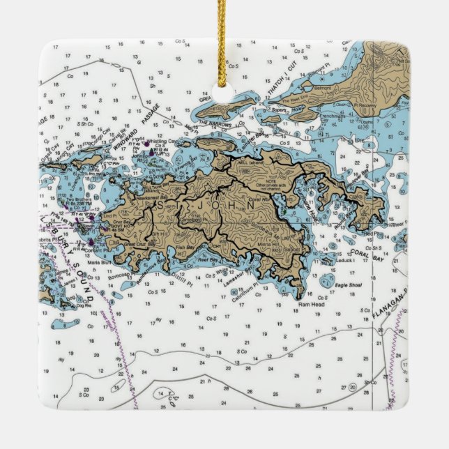 ST John USVI Chart Ceramic Ornament (Back)