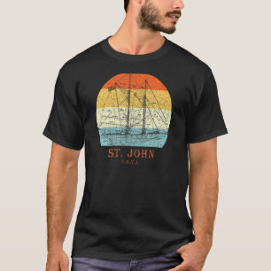 St John Usvi Vintage Retro Blueprint Sailboat Vaca T-Shirt