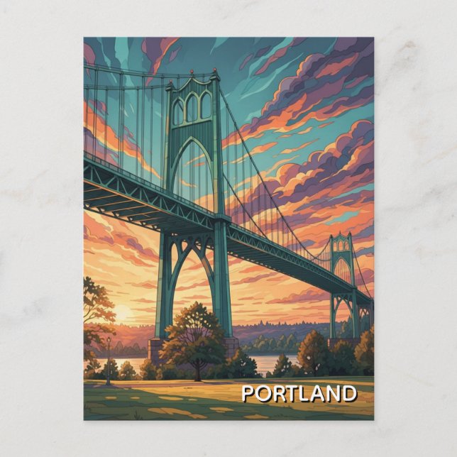 St Johns Bridge in Portland Oregon Postcard (Front)