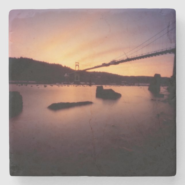 St Johns Bridge Sunset Stone Coaster (Front)