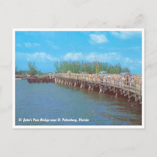 St Johns Pass Bridge Florida vintage Postcard
