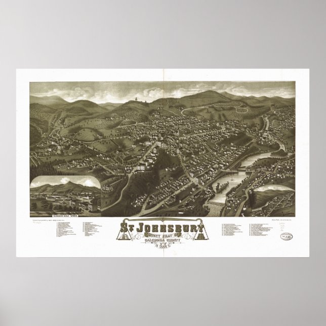 St Johnsbury Vermont 1884 Antique Panoramic Map Poster (Front)