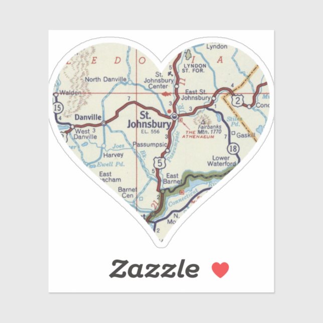 St. Johnsbury VT Retro Map Sticker (Sheet)