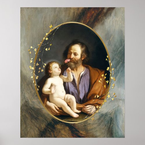St Joseph and Chid Jesus Catholic Saint _Guercino  Poster