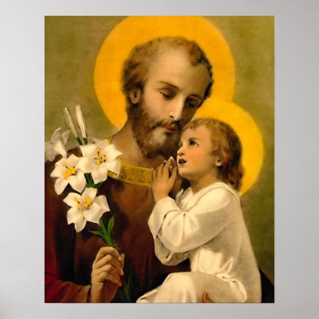 St Joseph and Child Jesus Catholic Saint Print (Front)