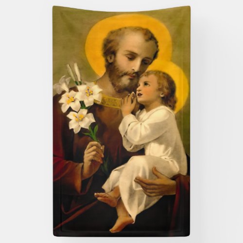 St Joseph and Child Jesus Catholic Saint Print Banner