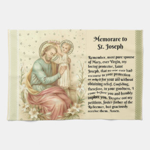 St. Joseph and Jesus Memorare Catholic Prayer Kitchen Towel