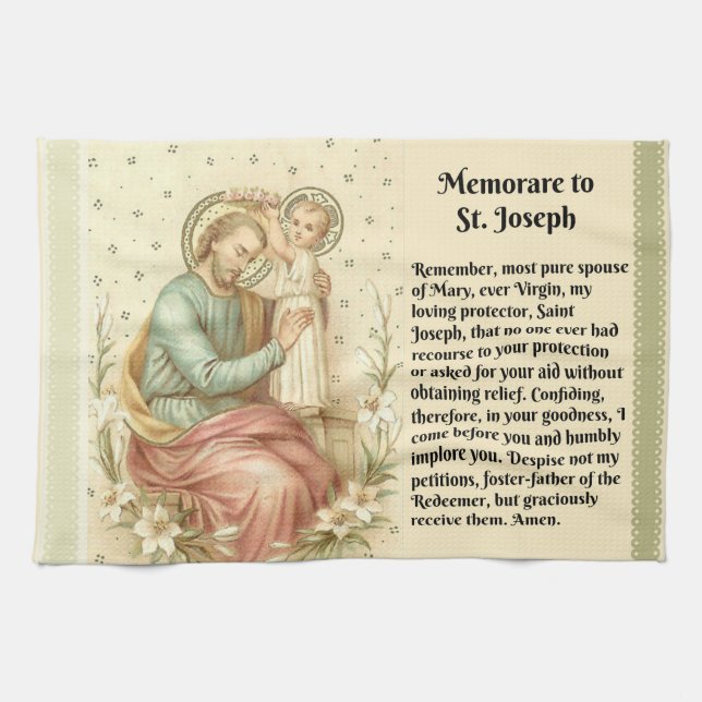St. Joseph and Jesus Memorare Catholic Prayer Kitchen Towel (Horizontal)