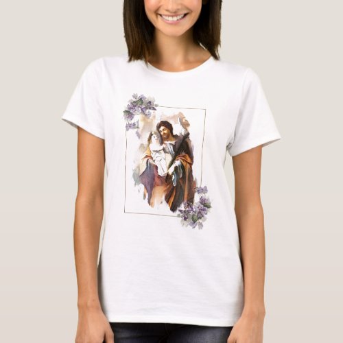 St Joseph and Jesus Watercolor Floral Religious T_Shirt
