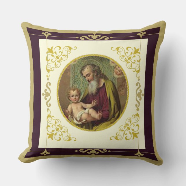 St. Joseph and the Child Jesus Catholic Throw Pillow (Front)