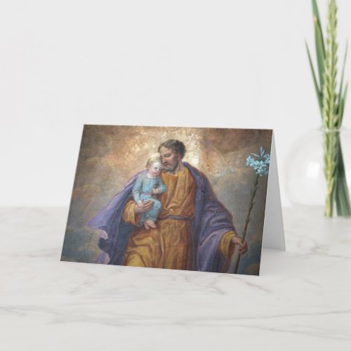 St Joseph Baby Jesus Cross Lily Card