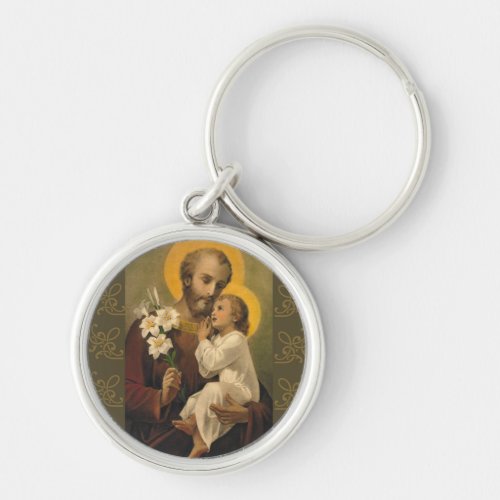 St Joseph Baby Jesus Lily Keychain